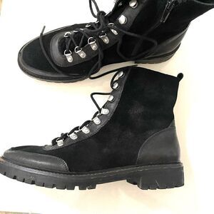 Lucky Brand Iliana Boots Size 8.5 Black Suede Wool Lace Up Combat Boots